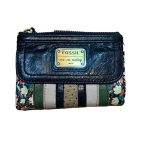 FOSSIL Multicolor Lamb Leather Trifold Cards Bills Coins Flap Zip Button Purse